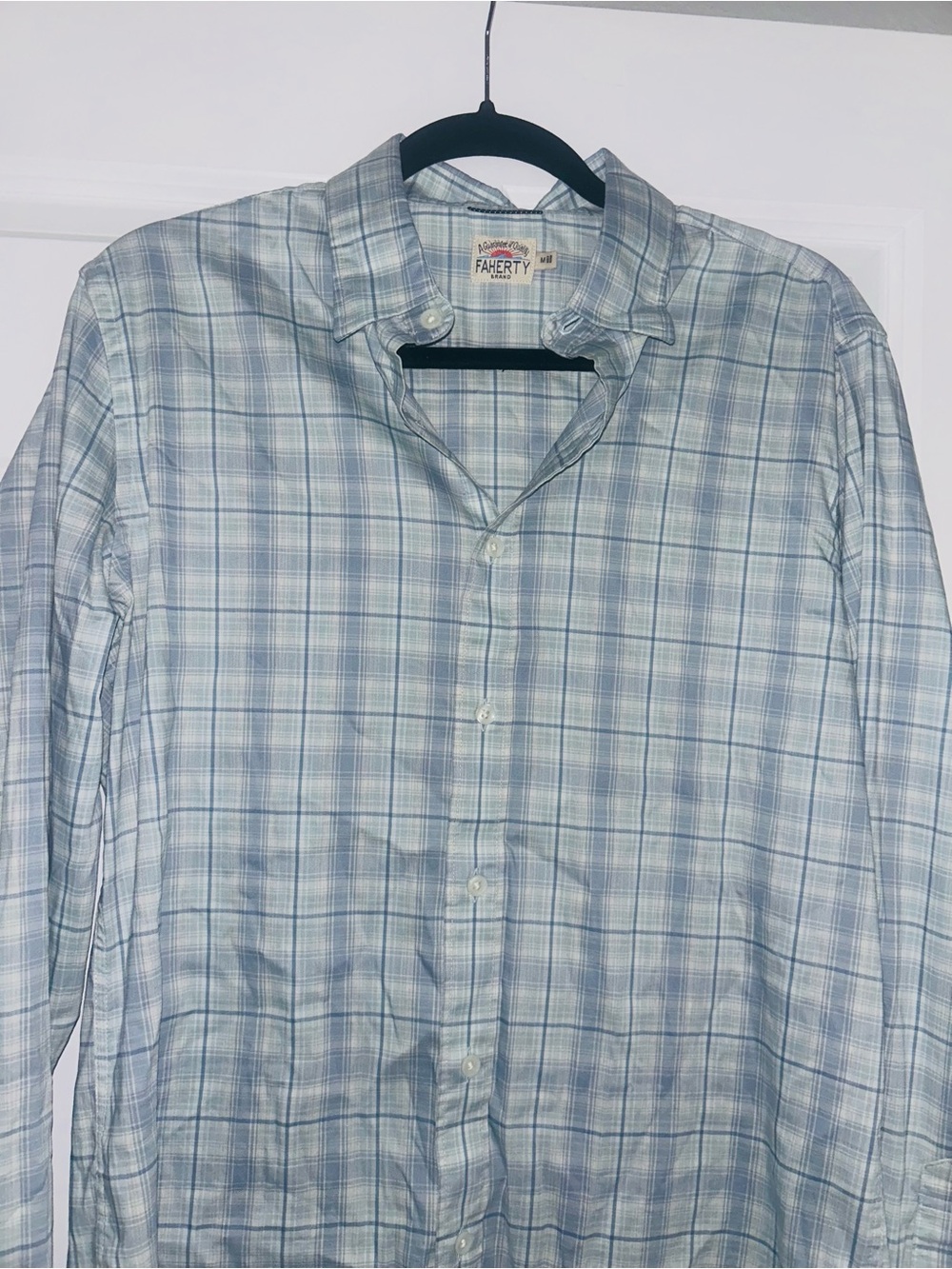 Faherty The Movement Green Blue Plaid Button Down Medium Shirt Top - Picture 4 of 4